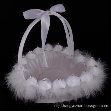 Beautiful satin bowknot decoration lace bridal party wedding flower girl basket wholesale